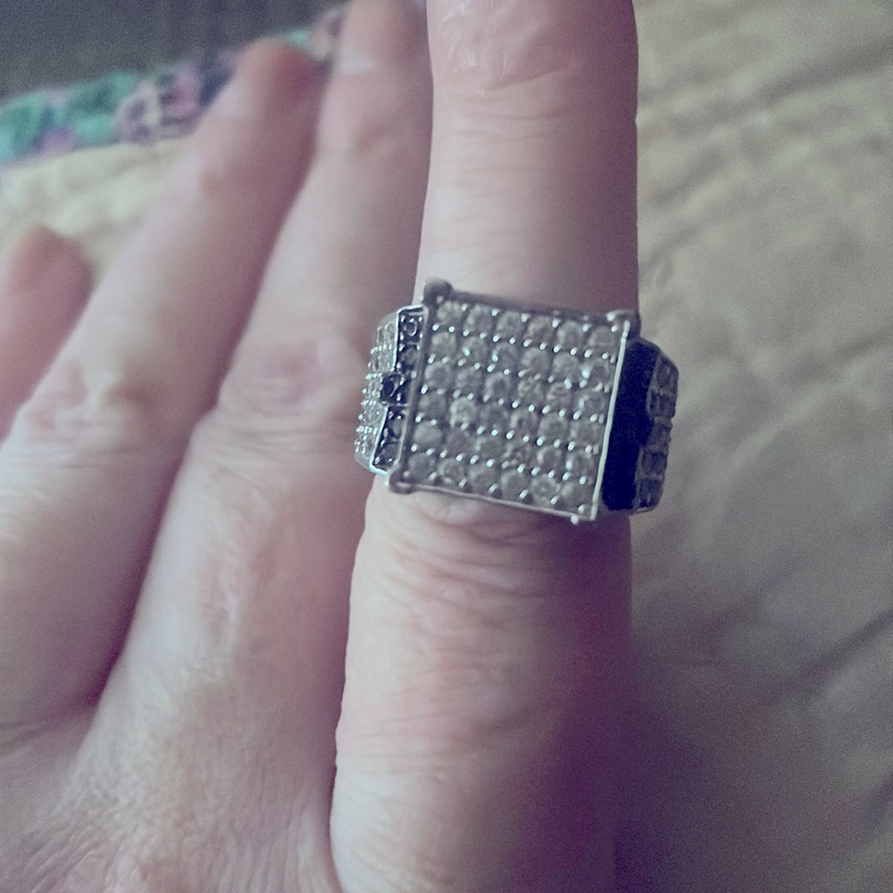 Black spinel & white topaz sterling silver ring